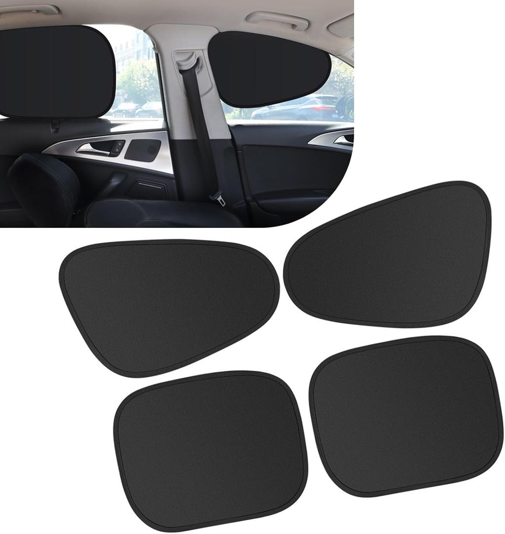 4PCS Car Window Shades  Foldable Sun Protection for Baby & Camping Car Sun Shade for Camping, Breastfeeding (Front+Rear#4PCS) (Black)