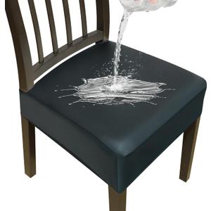 Stretch Seat Covers for Dining Room Chairs Set of 4,Dining Chair Covers,Waterproof PU Leather Chair Seat Slipcovers,Removable Washble Dining Room Chair Seat Cover(Black)