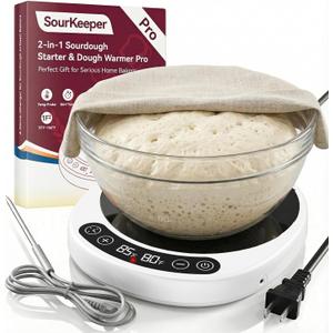 SourKeeper, Larger 2-in-1 Sourdough Starter Warmer Pro - 2026 Upgrade Larger Heating Plate, Dough Temp Probe, 1F Control (70110F), 24H Timer, Real-Time Monitoring, for Beginner Bakers Pro-WHT (White)
