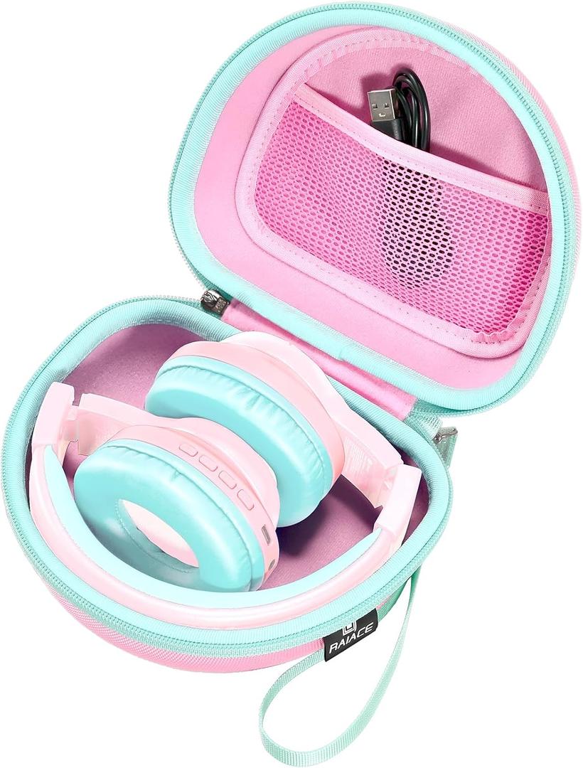 RAIACE Hard Travel Storage Case Compatible with iClever BTH12 / BTH26 / IMYB/JoySpark-T5 / Candy Bila BH03 Headphones, Protective Carrying Bag (case only) - Pink