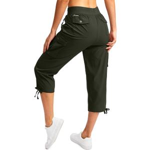 Soothfeel Women's Cargo Capris Pants with 6 Pockets Lightweight Quick Dry Travel Hiking Summer Pants for Women Casual (XX-Large, Army Green)