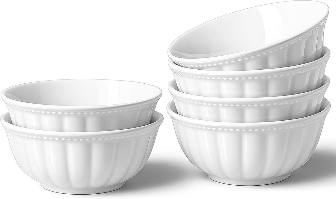 HOMBENE White Porcelain Fruit Bowls, 4.7 Inch Serving Bowls,Ice Cream Bowl, Kitchen Bowl Set, Microwave and Dishwasher Safe, Set of 6