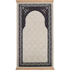 Muslim Prayer Rug | 25'' x 45'' Turkish Velvet Islamic Praying Mat for Men, Women, Kids | Patterned Janamaz Carpet Ramadan Sajadah Islam Namaz Rugs (Stone)