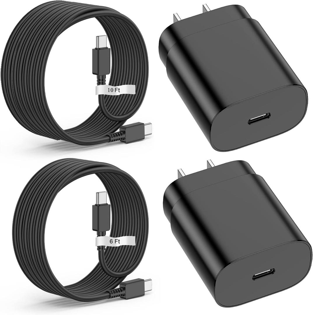 2 Pack-for Samsung Galaxy S23 S22, S21, Note 20 Fast Charging Type C,25w USB C Super Fast Charger Type C Wall Charger Block Android Phone Cable for Samsung Galaxy S20 Plus Ultra 6ft + 10ft Black