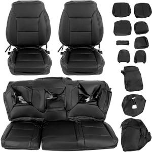KUAFU Seat Covers Compatible with 2019-2023 Chevy Chevrolet Silverado GMC Sierra Crew Cab Black LT WT RST New Body Style Artificial Leather