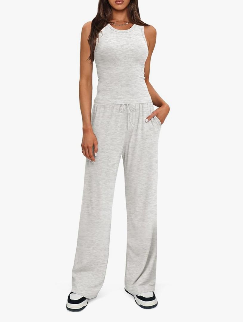 Darong Women's 2 Piece Outfits Lounge Sets Sleeveless Tank Tops Wide Leg Pants Sets Tracksuits Match Sets Small