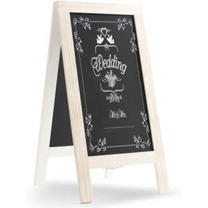 DAHAPYBOO Sandwich Board 40"x20" Solid Pine Wood Rustic White,Chalk Board Sign Board,Sandwich Board Signs Outdoor, Chalkboard Easel,A Frame Chalkboard Sign