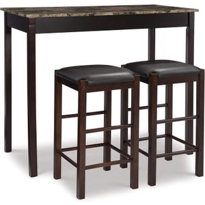Linon Brown 3-Piece Table Faux Marble Tavern Set, 42" w x 22.25" d x 36" h