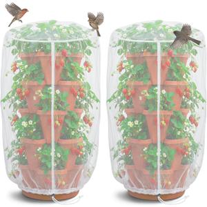 2 Pcs Vertical Plant Pot Insect Netting,5-Tier Stackable Planter Garden Net Cover for Strawberry, Planter Pot Protection Mesh with Drawstring for Strawberry Herb Vegetable Flower Fruit