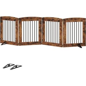 HOOBRO Indoor Dog Gate with Support Feet, 24 Inch 4 Panels, Freestanding Pet Gate for Doorway, Stairs, Folding Dog Fence, 360 Hinge for Easy Access, Sturdy Iron Pipe, Rustic Brown BF54PP03