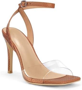 Coutgo Women's Clear Heels Sandals Square Toe Ankle Strap Sexy High Heeled Stiletto Dress Shoes size 9