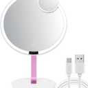 9.65-inch Lighting Makeup Mirror, 1x / 10x, Touch Control, 3-Color Adjustable, Metal Stand, up and Down Adjustable Makeup Mirror,High Color Rendering, Eye-Protecting Light Source,Pink