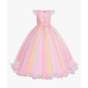 Flower Girls Maxi Dress Bridesmaid Wedding Pageant Party Princess Communion Floral Boho Vintage Lace Dance Gown Size 150 11-12 Years