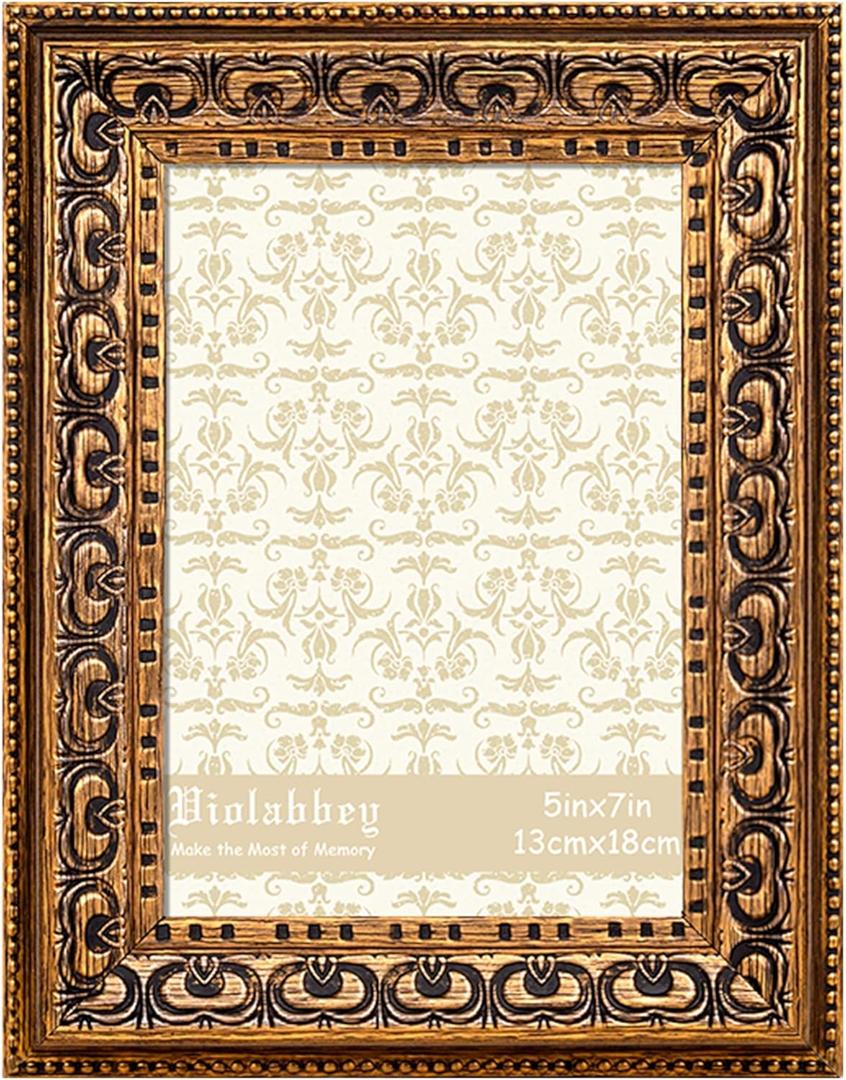 VIOLABBEY 5X7 Picture Frame Antique Black and Gold, Vintage Photo Frame for Wall or Tabletop Display, Classic Design for Office Home Decor, Fits 5X7 inch Pictures