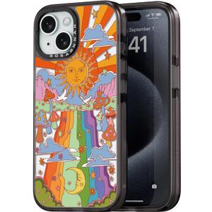 Compatible for iPhone 15 Case Cute Aesthetic - Durable Shockproof 6.6 ft Drop Impact Phone Case Cover with Funny Fashion Mushroom 6.1" Black