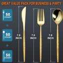 SUT 300PCS Gold Plastic Silverware, Gold Plastic Utensils, Heavy Duty plastic Silverware, Includes:100 Knives, Forks and Spoons, Birthday, Wedding, Hammered silverware Set