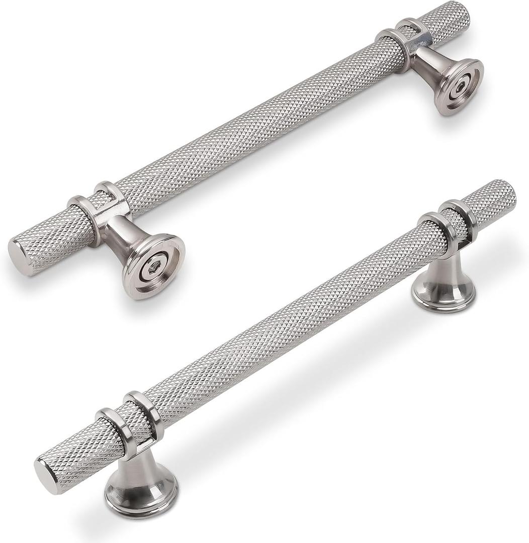 10 Pack 5 Inch Cabinet Pulls knurled Brushed Satin Nickel Kitchen Cabinet Handles Aluminum and Zinc Alloy Drawer Pulls Solid Cabinet Hardware (5'' Hole Center(128mm))