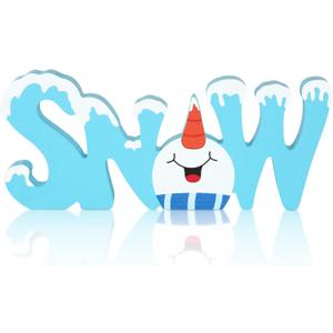 Winter Table Decor Wooden Snow and Snowman Blue Christmas Decorations for Office Desk Farmhouse Home Office Kitchen Shelves Decorative (Snow)