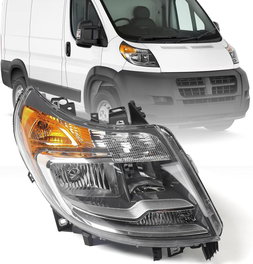 5 Pins Headlight Assembly for Ram ProMaster Cargo Van 1500 2500 3500 2014-2022 Halogen Headlamp w/o DRL Right Passenger Side RH 4725944AK CH2503254