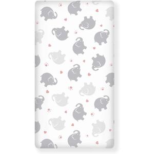 Elephant Fitted Crib Sheet for Boys Girls Watercolor Grey Elephants Baby Sheet for Standard Crib and Toddler Pink Paw Print and Heart Nursery Bed Mattress Sheets 28"x52"