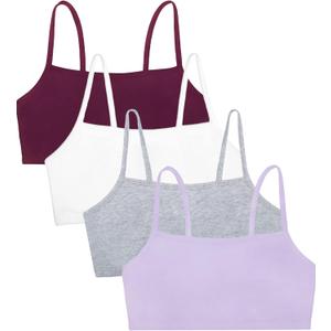 Fruit of The Loom Women's Spaghetti Strap Cotton Pullover Sports Bra Value Pack (36, Purple/White/Lilac/Grey)