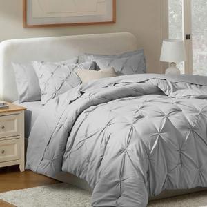 Nestl 9 Piece Queen Comforter Set  Light Grey Pinch Pleated Bed in a Bag  Complete Queen Size Bedding Set with Sheets, Set of 2 Down Alternative Pillows, Pillowcases and Shams