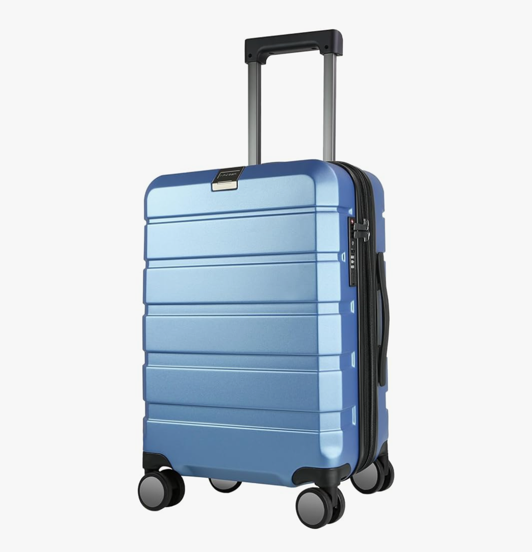 KROSER Hardside Expandable Carry On Luggage with Spinner Wheels & Built-in TSA Lock, Durable Suitcase Rolling Luggage with USB Port, Carry-On 20-Inch, Light Blue