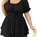 SCOMCHIC Women Plus Size Romper Dress Summer Short Jumpsuit Square Neck Puff Sleeve High Waist Ruffle Boho Jumpsuits 2XL