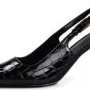 iiimmu Slingback Heels for Women 3.5 in / 4 in Kitten Heel Closed Toe Pumps Dress Shoes (11, Croc Pattern - Black)