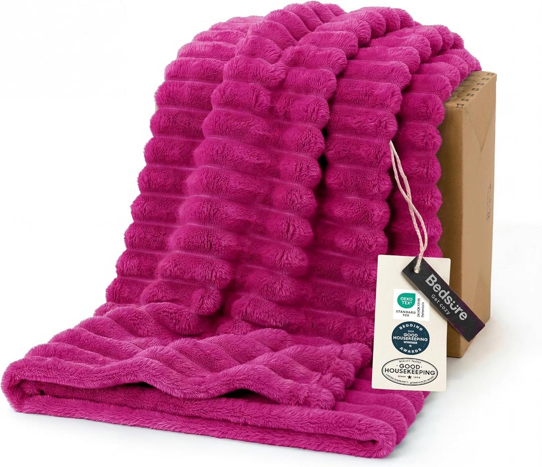 Bedsure GentleSoft Hot Pink Blanket for Couch - Cozy Soft Blankets for Women, Cute Small Throws for Girls, 50x60 Inches