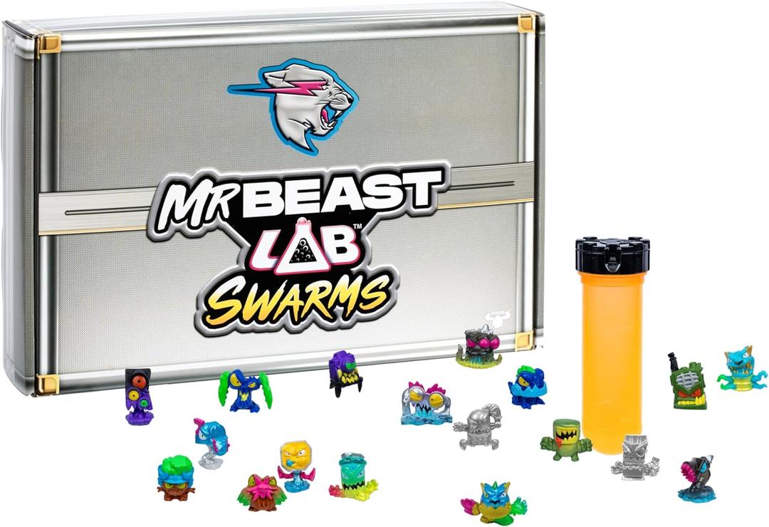 MrBeast Lab Swarms Series 2 Atomic Cash Case 18-Pack Collectible Micro Beasts, Includes Exclusive Ultra Rare & Special Edition Figures, Reveal 2 with Water & Shake Test Tube, 1" Figures for Kids 5+