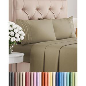 Queen Size 4 Piece Sheet Set - Comfy Breathable & Cooling Sheets - Hotel Luxury Bed Sheets for Women & Men - Deep Pockets, Easy-Fit, Extra Soft and Wrinkle Free Sheets - Khaki Oeko-Tex Bed Sheet Set