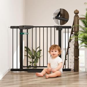 29-43" Baby Gate for Stairs, 30" Tall Dog Gate Indoor, Pressure Mountd Baby Gates with Auto-Close/Hold-Open Features and Anti-Trip Pedal, Safety Kids Gate for Doorways, House, Stairs (Black)