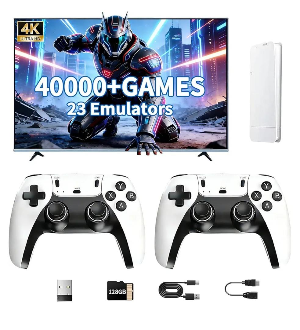2026 M15 Retro Gaming Stick Pro, 4K Video Game Console with 40,000+ Games, 23 Emulators & Plug-and-Play TV Support, Dual Wireless 2.4G Wireless Controllers (64, GB)