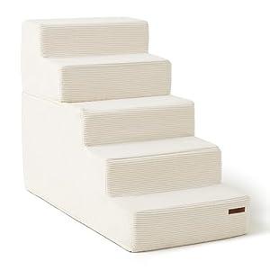 Lesure Dog Stairs for Small Dogs and Cats Foldable Pet Steps for High Beds and Couch with CertiPUR-US Certified Foam and Non-Slip Bottom, Brown, 5 Steps