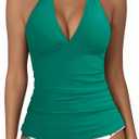 Yonique Womens Two Piece Swimsuits Tummy Control Tankini Plus Size Bathing Suit Halter V Neck Swimwear, Size: XL