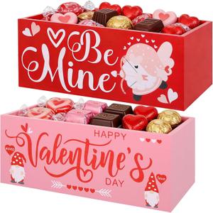2 PCS Valentine's Day Candy Dish Bowl Wooden Happy Valentine's Day Candy Serving Bowl Be Mine Treats Holder for Tiered Tray Valentine Parties Holiday WeddingDecor