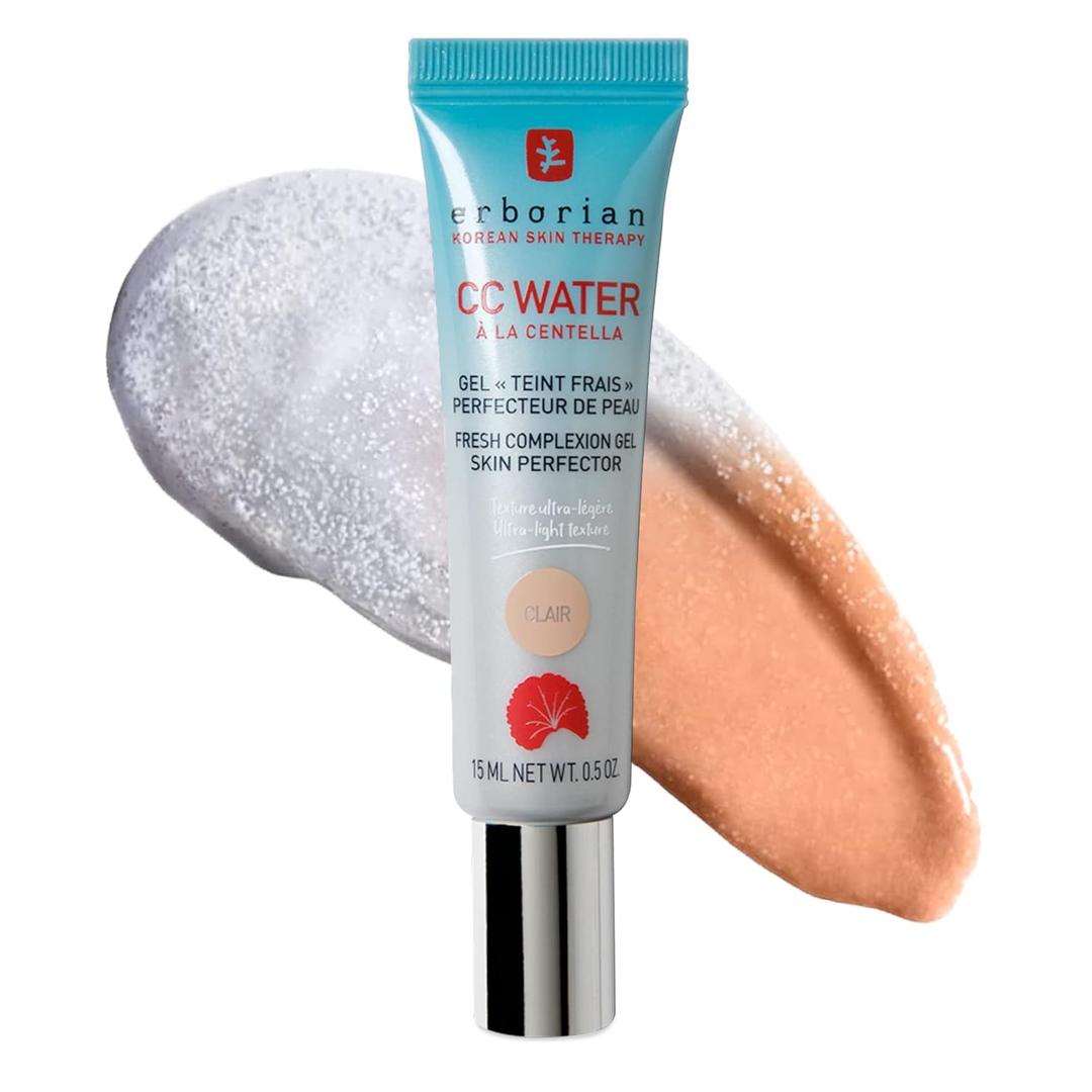 Erborian CC Water with Hyaluronic Acid - Ultra-Light Aqua Gel Color Corrector with Centella Asiatica & Hyaluronic Acid - Plump, Softer & Hydrated Skin (0.5 Ounce (Pack of 1), Clair (Fair/Light))