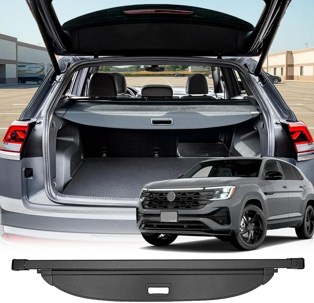 Cargo Cover Compatible with VW Volkswagen Atlas Cross Sport 2025 2024 Accessories 2023-2020,Carbon Fiber Texture Retractable Trunk Cover Organizer Security Shade Tonneau Cover(Not for Atlas)
