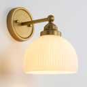 Vintage Wall Sconce 1-Light with White Striped Glass Globe Shade, Indoor Wall Mounted Lamp Fixture for Living Room Bedroom Kitchen Hallway