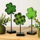 Treory St Patricks Day Decorations, 3pcs Lucky Shamrock Wooden Sign on Stand Irish Wood Centerpiece Table Decorations, Freestanding Shamrock Signs St. Patrick's Day Decor for Gift Desk Party Home
