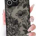 NITITOP Compatible for iPhone 16 Pro Case Cute Clear Flower - Black