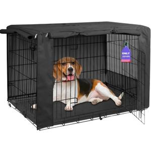 HiCaptain Breathable Dog Crate Cover 36 Inch, Durable Heavy Duty Kennel Cover, Dual Zippered Panels, Windproof Waterproof UV-Resistant(Black)