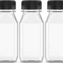 3 Pcs 8 oz Plastic Juice Bottle Reusable Transparent Bulk Beverage Containers with Black Lids for Juice, Drinking Milkshake Tea, Milk, Juicing Smoothie Water and Other Beverages, Fridge Storage