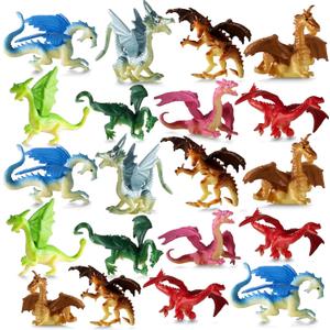 Bedwina Mini Dragon Toy Figures - (Pack of 36) 2 Inch Plastic Rubbery Dragon Figurines in Assorted Colors and Styles - Kids Toys for Birthday Party Favors, Decorations, Cupcake Toppers and Piatas
