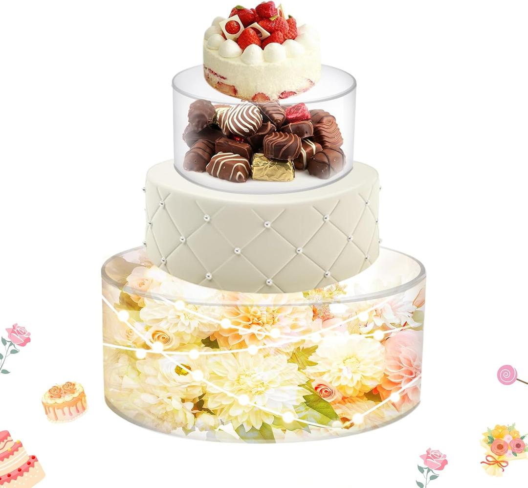 2 Pcs Acrylic Cake Display Stand 8'' 12'' Round 2Tier Clear Cylinder Cake Box for Wedding Birthday Party Decor (8 /12 Inch)