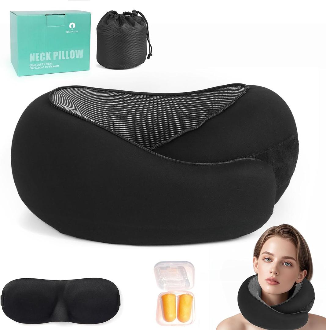 Memory Foam Travel Neck Pillow, Black Travel Pillow for Airplane Neck Support Camping, Offices, Sleeping Rest Cushion, Airplane Neck Pillow, Black Memory Foam Travel Neck Pillow, Black Travel Pillow for Airplane Neck Support Camping, Offices, Sleeping Rest Cushion, Airplane Neck Pillow, Black