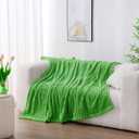 Bright Green Fleece Throw Blanket 5060 for Couch Sofa Bed,Super Soft Cozy Plush Microfiber Flannel Blanket with Stripes Design Lightweight for Adults,Woman,Girls