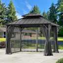 Universal Gazebo Mosquito Netting 10'x10' Replacement, 4-Panel Screen Walls with Double Zipper for Outdoor PatioCanopy Garden Gazebos, Dark Gray and Black