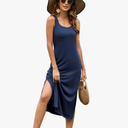 Naggoo Women's Sleevelee Tank Dress Midi Summer Casual Scoop Neck Basic Split Maxi Tshirt Sundresses with Pockets,L